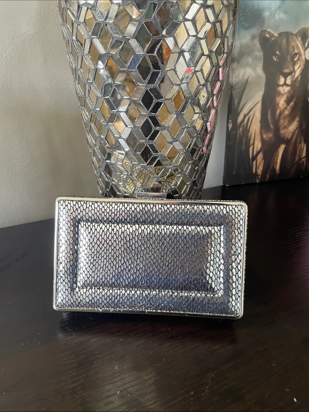 White House Black Market Three Way Clutch - Silver Snakeskin Print
